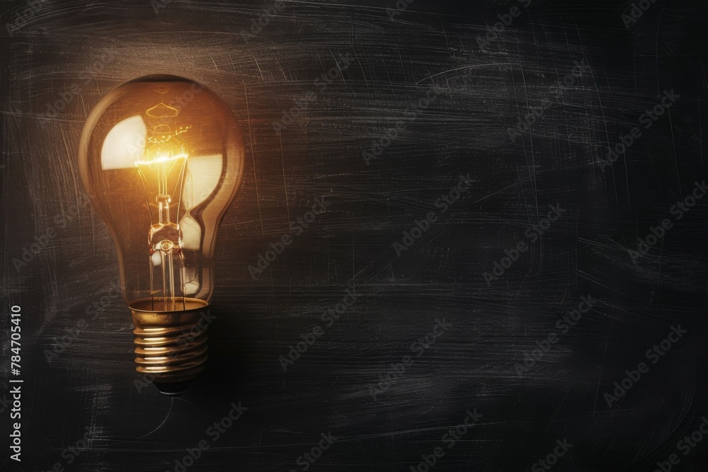 Light bulb on horizontal blackboard or chalkboard background Light bulb on horizontal blackboard or chalkboard background