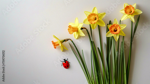 Daffodil and Ladybug Frame Border empty Page white Background Mockup text logo Stamp Branding Digital Art Wallpaper Background Backdrop Greeting card

