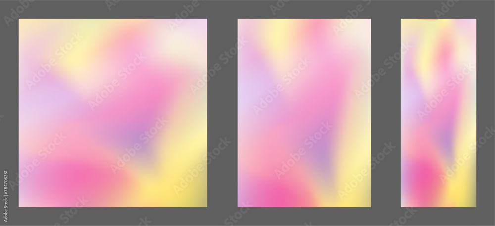 A set of templates with a colorful background. Colorful gradient with blur. The effect of liquid art and smooth flow of color.