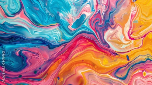 Abstract marbled acrylic paint ink painted waves painting texture colorful background banner - Bold colors, rainbow color swirls wave. Generative AI hyper realistic 