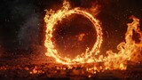 big circle with flames burning. a huge fire exploded. sparks on a dark background hyper realistic 