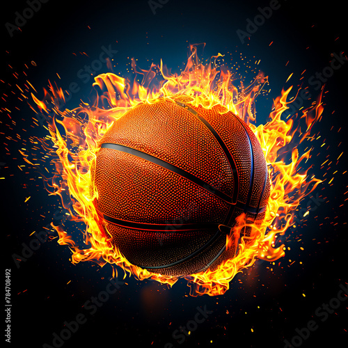 Basketball on fire with sparks on a black background © weerasak