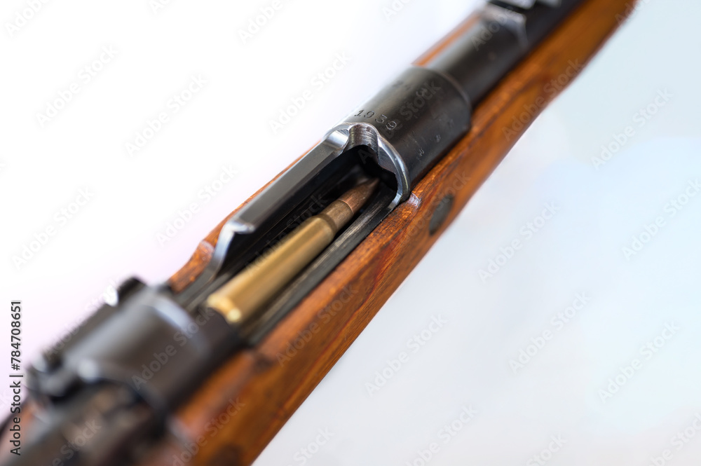 Mauser Model 86 Detail of the introduction of a bullet into the chamber of the Mauser ...