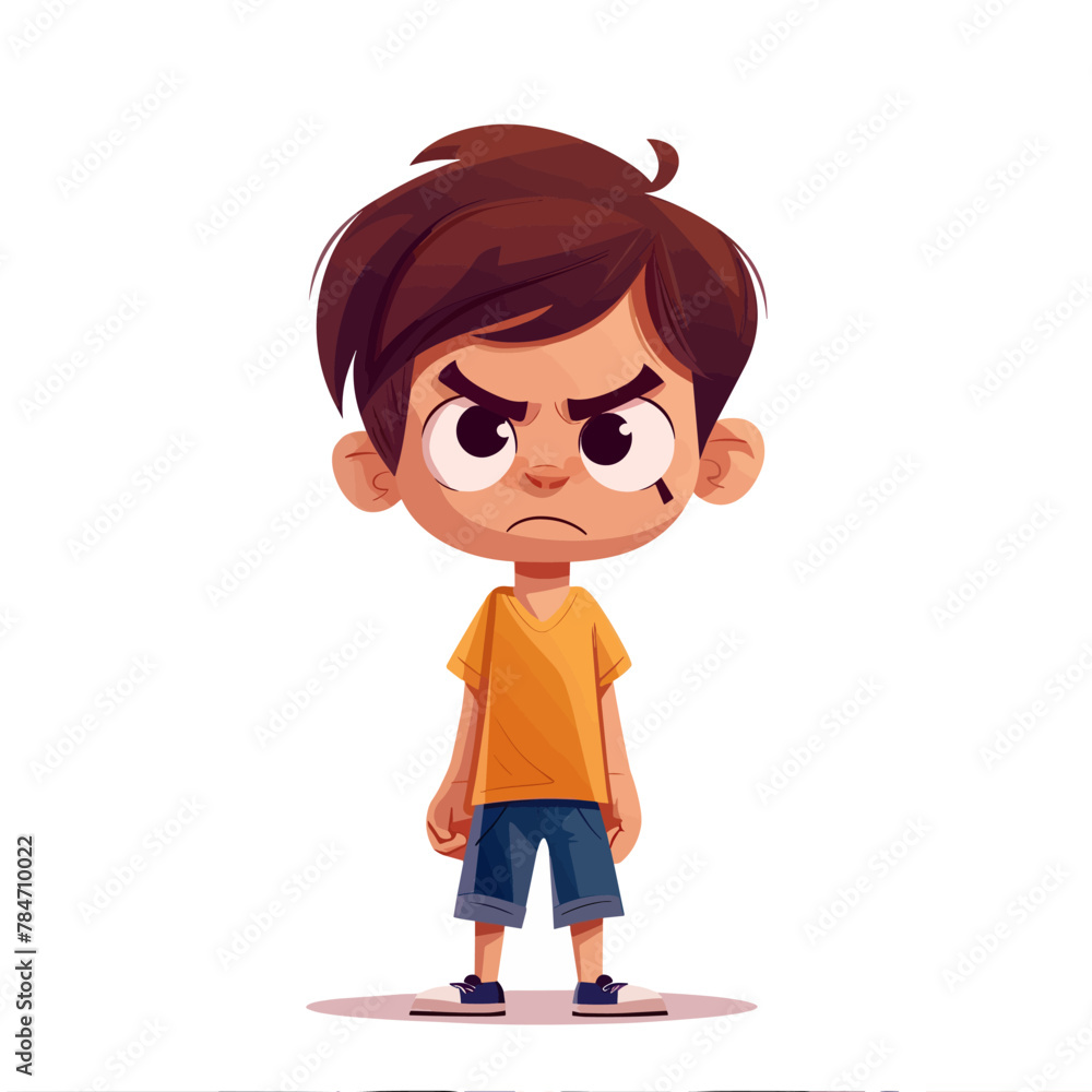 Angry little boy cartoon character. Vector illustration in a flat style