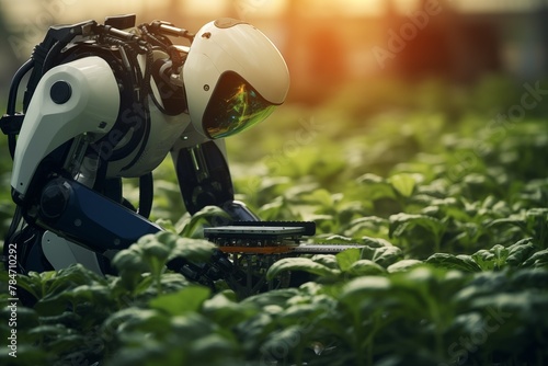 smart robot is harvesting plants photo