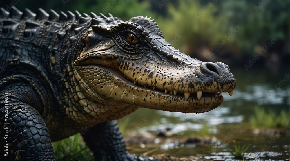 Fototapeta premium American alligator along the river