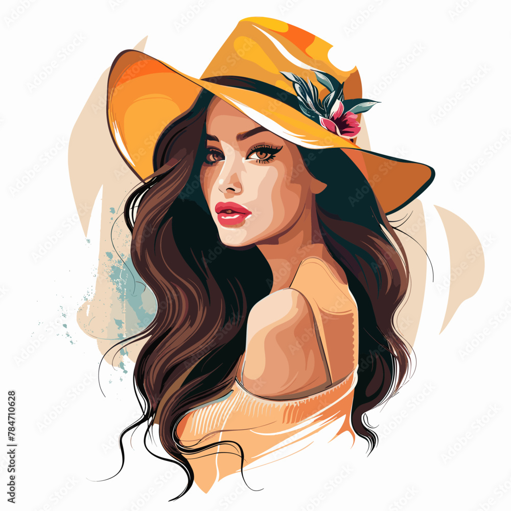 Beautiful woman in a hat. Vector illustration. Fashion girl. Beautiful woman in a hat. Vector illustration. Fashion girl.