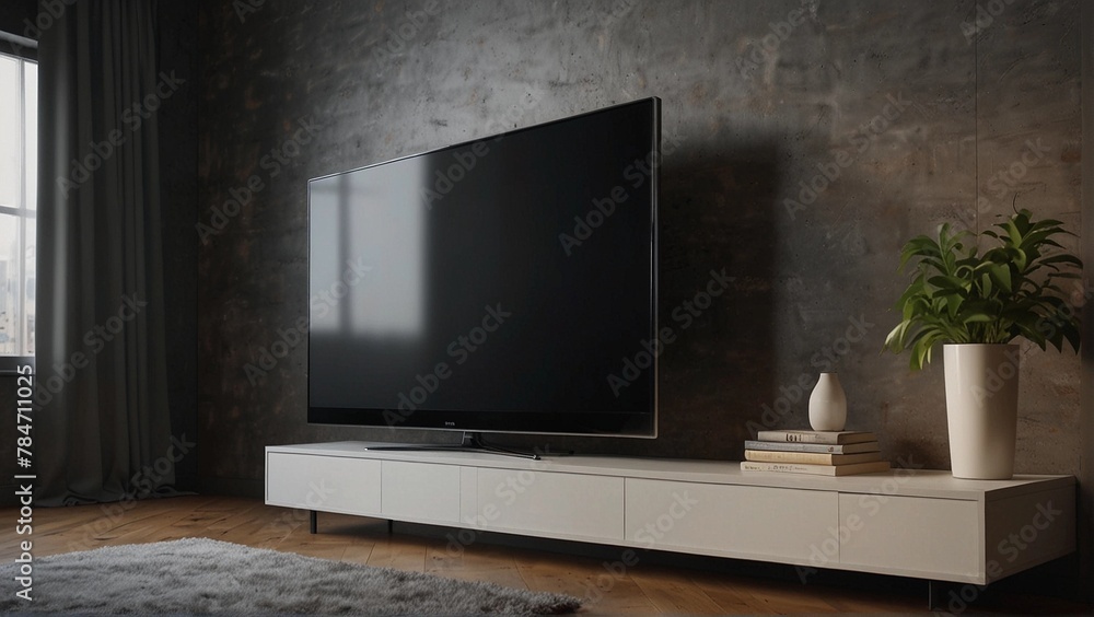 TV mockup background with lcd tv with flat white screen fixed on a wall TV mockup background with lcd tv with flat white screen fixed on a wall