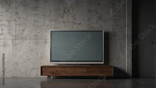 TV mockup background with lcd tv with flat white screen fixed on a wall photo