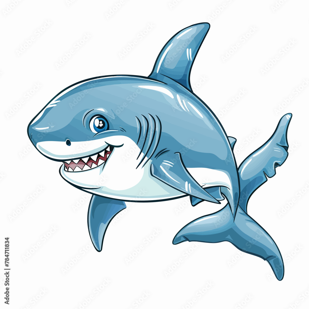 Cartoon shark isolated on white background. Vector illustration of a cartoon shark. Cartoon shark isolated on white background. Vector illustration of a cartoon shark.