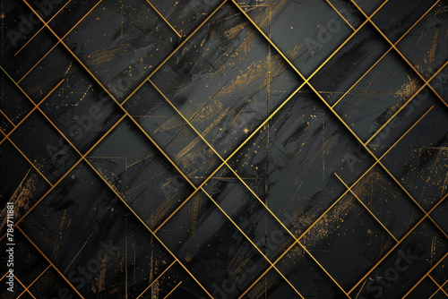 A luxurious wallpaper pattern with a design of golden lines crisscrossing against a black backdrop, creating an abstract motif that is both modern and opulent photo