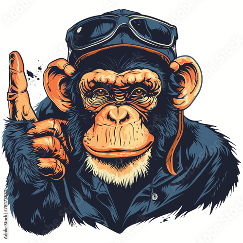Chimpanzee monkey in aviator hat. Vector illustration.