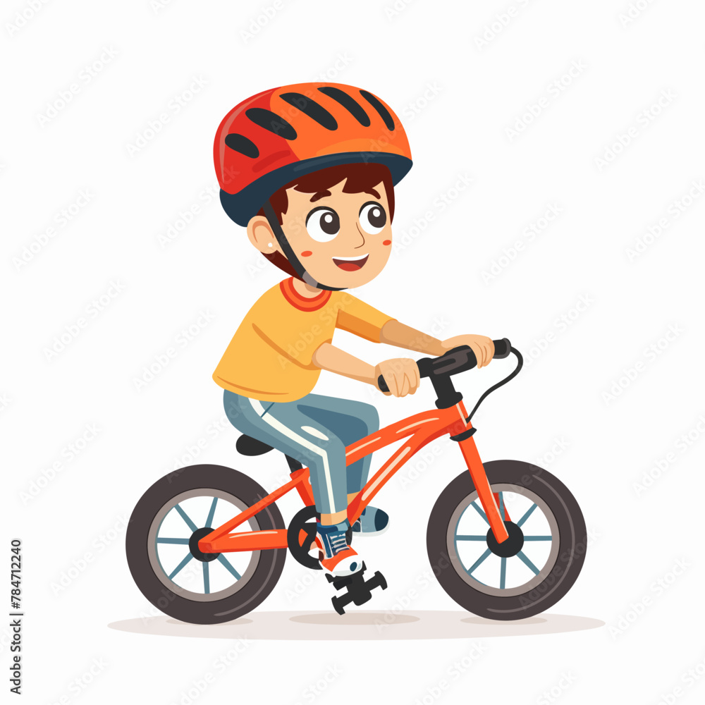 Cute boy in helmet riding bicycle, cartoon vector illustration isolated on white background. Cute boy in helmet riding bicycle, cartoon vector illustration isolated on white background.