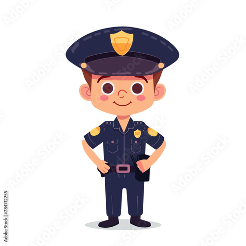 Cute boy in police uniform. Vector illustration in cartoon style.