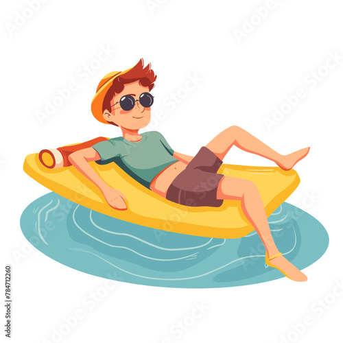 Cute boy on inflatable ring. Vector illustration in cartoon style