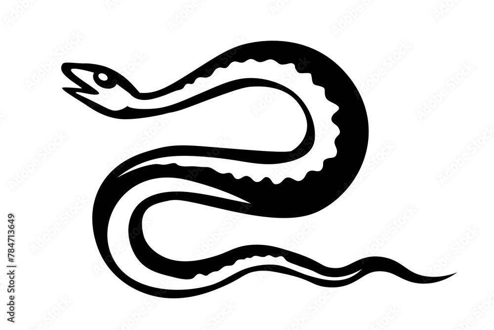 Fototapeta premium Simple illustration of snake with pattern. Symbol of transformation, healing and wisdom. Cosmic symbol. Symbol, sign, black, icon, silhouette, tattoo.