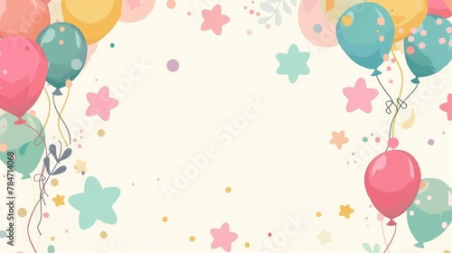 Background For Invitation In Style Of Colorful Watercolor Drawing Of Balloons And Stras photo