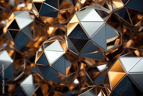 geometric abstraction with a metallic color scheme. The shapes are dodecahedrons and icosahedrons photo