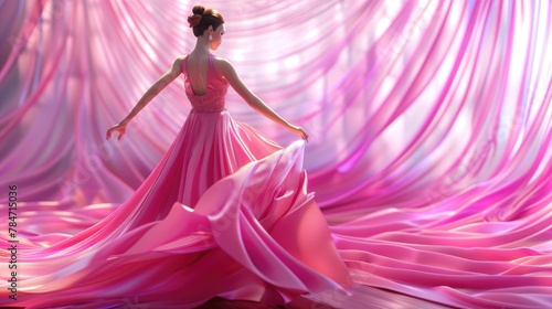 Elegant Ballerina in Flowing Pink Dress Performing on Stage