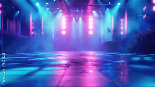 Neon Lights and Haze on an Empty Dance Floor at Night