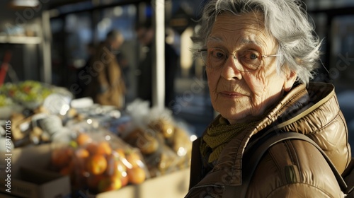Serene Elderly Woman Shopping at Local Farmers Market © Viktorikus