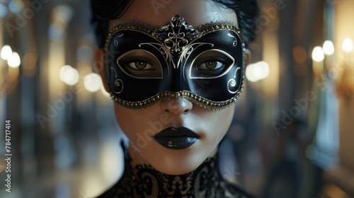 Mysterious Woman in Elegant Masquerade Mask at Venetian Ball © Viktorikus