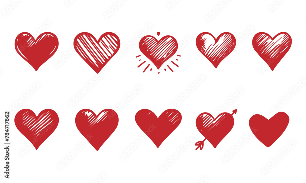 Grunge heart shape. Drawing with a brush in the shape of heart - stock vector. Hand drawn vector hearts.