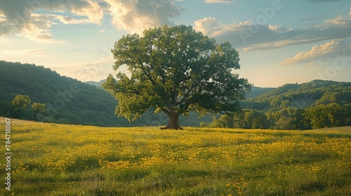 Lone Tree in Field With Mountains in Background