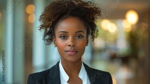Woman in Suit Standing in Hallway