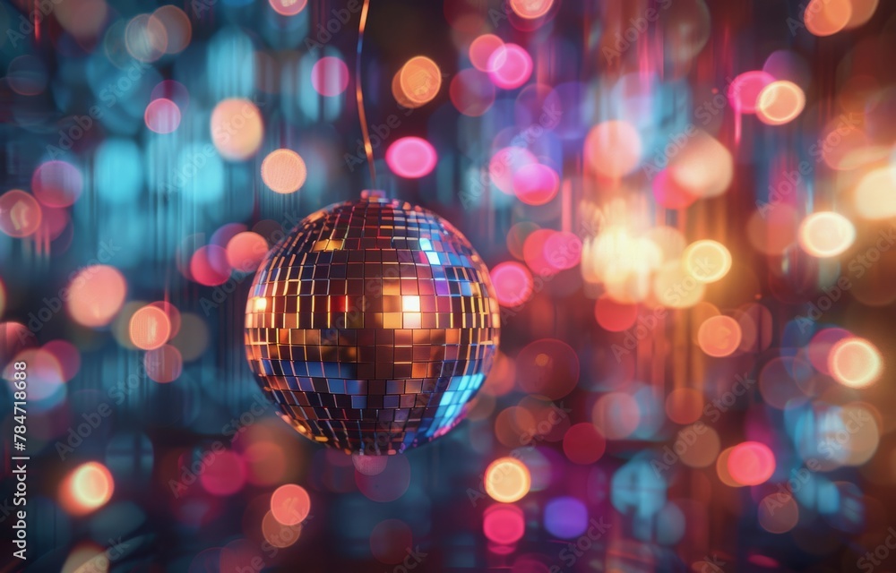 Shiny Disco Ball Hanging From String Shiny Disco Ball Hanging From String