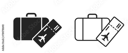 air travel flat and line icons. luggage and flight ticket. vacation and trip symbols. isolated vector images for tourism design photo