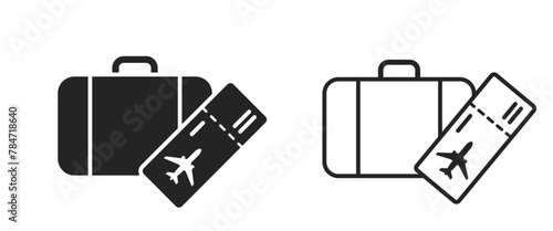 air travel flat and line icons. luggage and flight ticket. vacation and trip symbols. isolated vector images for tourism design
