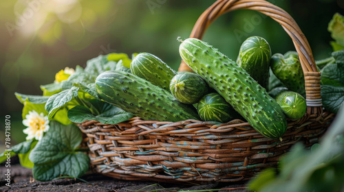 Basket of Cucumbers on Wooden Table
