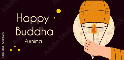 Happy Buddha Purnima vector banner. Buddhist holiday