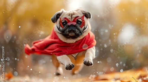 Super Pug: The Canine Crusader in Action. Concept Action Photography, Pug Superhero, Pet Portraits