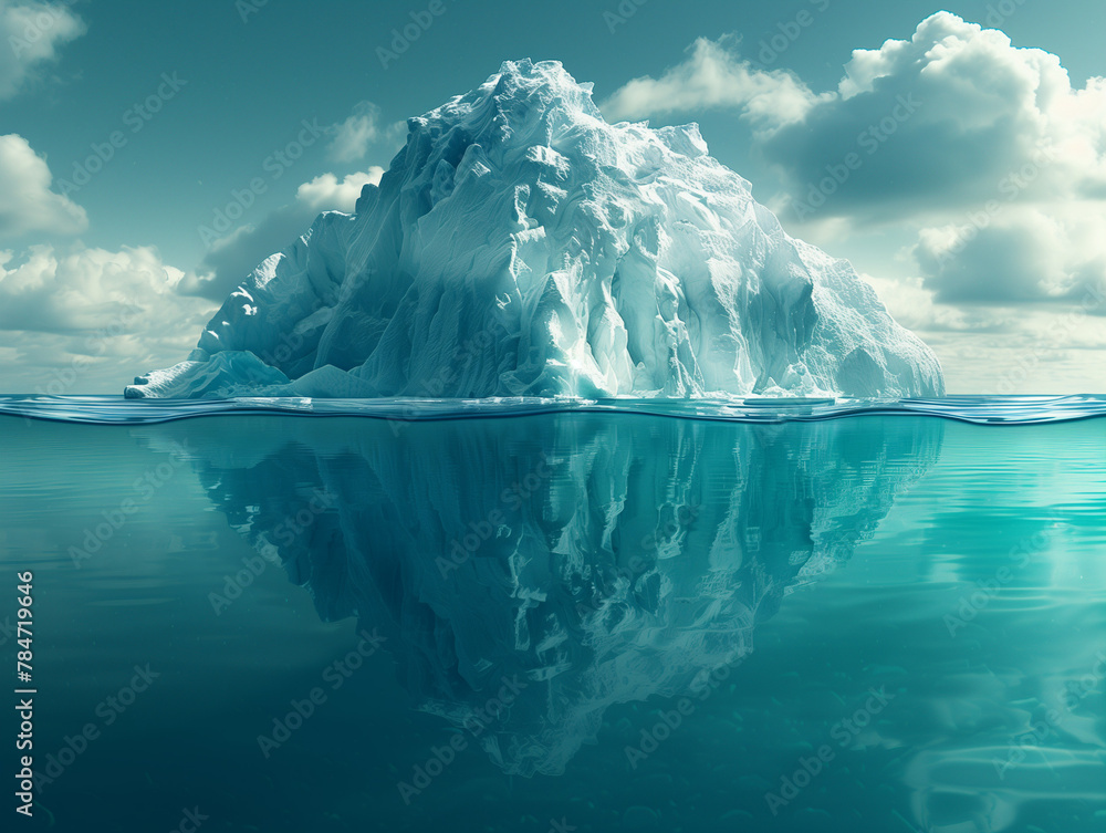 Un iceberg flottant sur la mer vue de profil, iceberg sous-marin, morceau de glace flottant sur l'océan Un iceberg flottant sur la mer vue de profil, iceberg sous-marin, morceau de glace flottant sur l'océan
