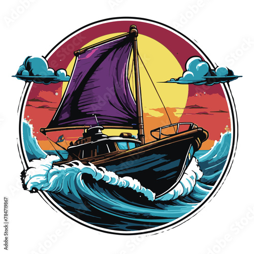 clipart vector ship on sea