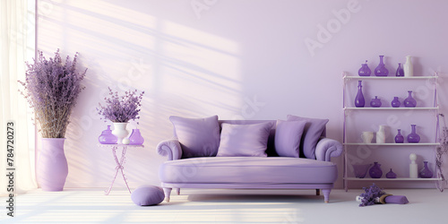 Unveiling the Intricate Interplay of Purple Accents and Lavender Beauties in a Modern Room Adorned with Exquisite Furniture