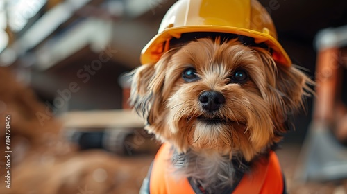 Pup in Hard Hat: Safety First!. Concept Pets at Work, Safety First, Cute Photoshoot Ideas