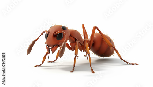 Realistic brown ant, 3d illustration, character on a white background. photo