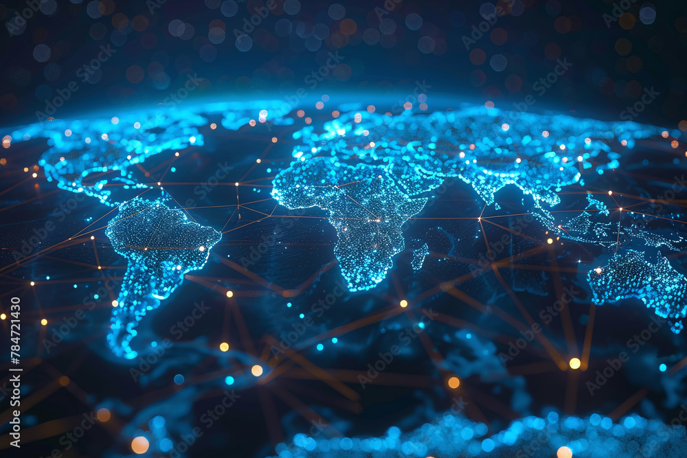 Naklejka premium Global Connectivity: A Glowing Network of Telecom Towers and Technological Interconnections