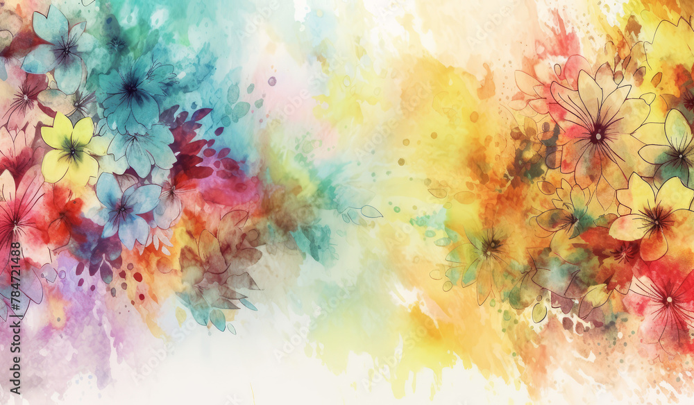 Abstract Watercolor Floral Explosion with Vivid Color Splashes