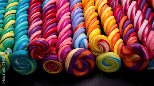 Assortment of handcrafted candy canes in a rainbow of colors background Ai Generative