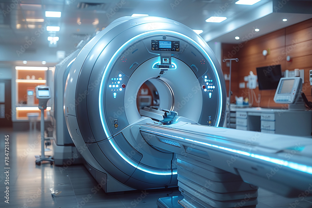 Cutting-edge Magnetic Resonance Imaging (MRI) Scan Machine at Work in Hospital Radiology Department - obrazy, fototapety, plakaty 