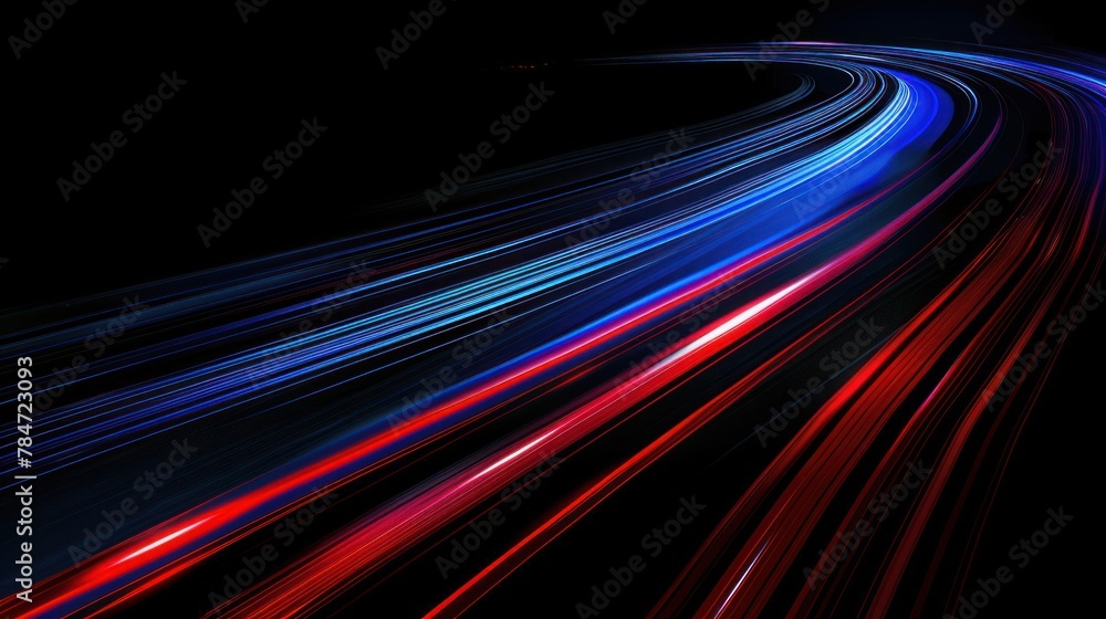 Blue and red light lines on black background, shining light. Abstract light effect. Blue and red light lines on black background, shining light. Abstract light effect.