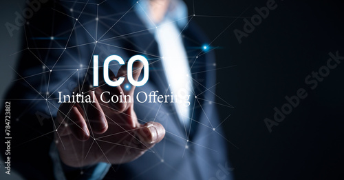 ICO Initial coin offering banner for financial investment photo