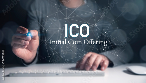 ICO Initial coin offering banner for financial investment photo