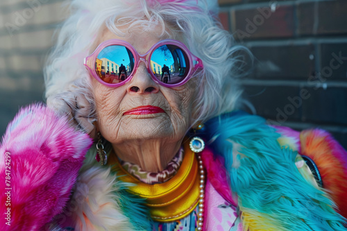 Glamorous, fashionable older woman with accessories and sunglasses