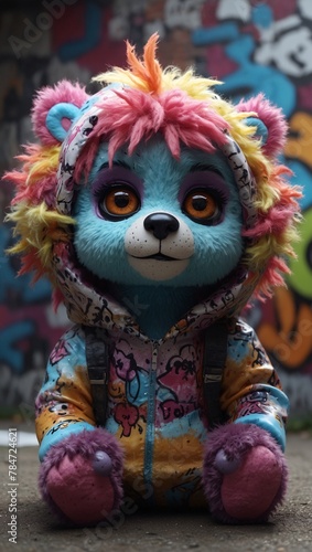 Cute whimsical graffiti hiphop teddy bear