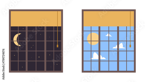 Day and night window isolated concept set. Vector flat cartoon graphic design illustration